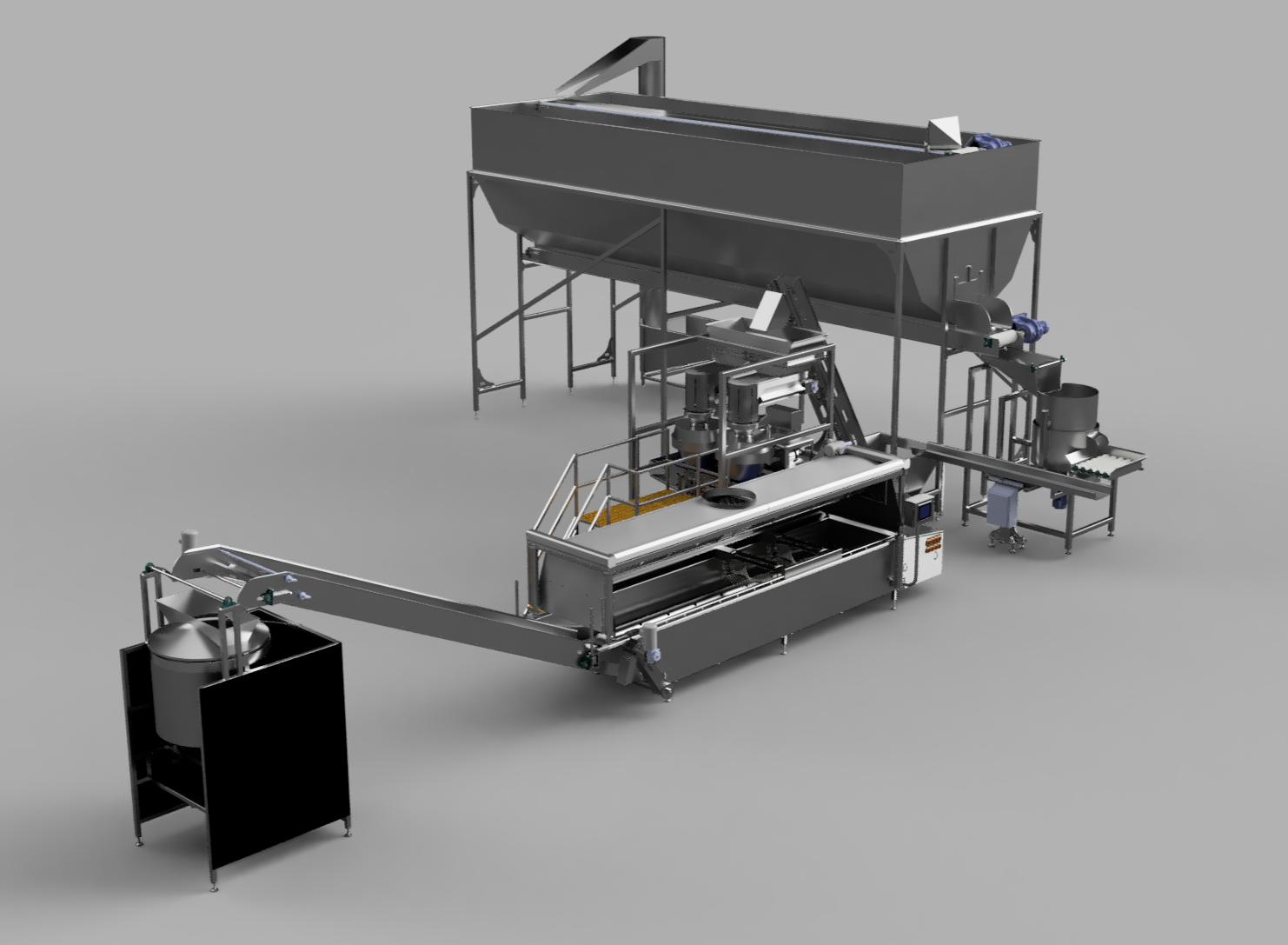 CAD layout of a potato preparation and feeding system